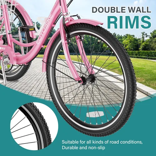 Vista 2 de MOPHOTO Triciclos para adultos, bicicleta de crucero de tres ruedas, 7 velocidades, triciclos para adultos con ruedas de 20/24/26 pulgadas