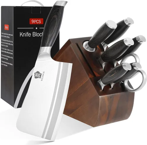 Vista 13 de WILDMOK Juego de bloque de cuchillos de cocina, juego de 17 piezas con bloque de madera, juegos de cuchillos de cocina de acero alemán con picador