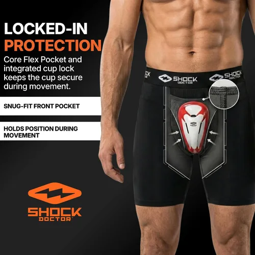 Vista 3 de Shock Doctor Compression Shorts with Protective Bio-Flex Cup, Moisture Wicking Vented Protection - Adult