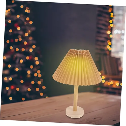 Vista 4 de Lámpara de mesa plisada para dormitorio, luz nocturna, mesita de noche, luz suave, deslumbrante