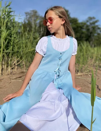 Vista 5 de Scarlet Darkness Vestido renacentista para niñas, disfraz de princesa medieval de dos piezas, 7-14 años