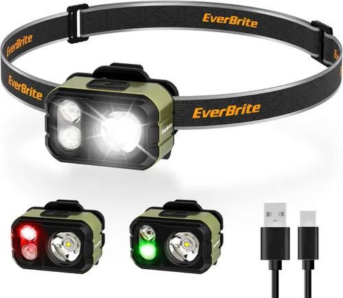 Vista 12 de EverBrite Linterna frontal recargable de 400 lúmenes, lámpara de cabeza ligera y cómoda de 1.59 onzas con clip para sombrero, IP67 impermeable, luz