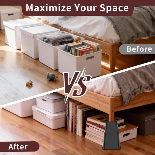 Vista 6 de Elevadores de cama ajustables de 3, 5, 8 pulgadas, resistentes, apilables, juego de 4 elevadores de cama para sofá, silla, mesa y escritorio