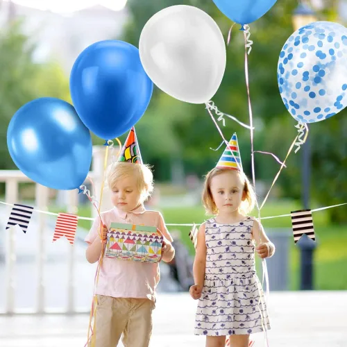 Vista 9 de Ainiv 15 globos de fiesta gruesos azules con cinta y confeti, globos metálicos de látex para baby showers, bodas, graduaciones y cumpleaños