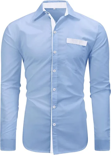 Vista 2 de Ranberone Camisa de vestir casual de algodón de manga corta para hombre, ajuste delgado, cuello de contraste, camisas con botones