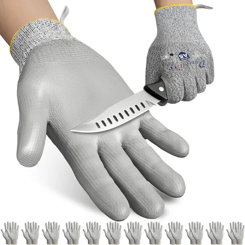 Vista 8 de Dowellife Guantes de trabajo resistentes a cortes Nivel 5 para hombres y mujeres, guantes de jardinería transpirables recubiertos de PU, agarre
