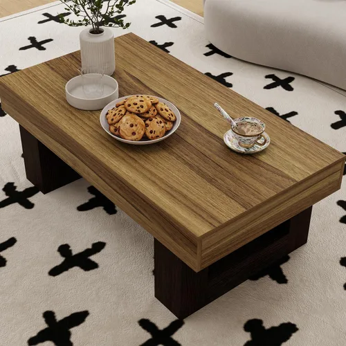 Vista 4 de Mesa de centro de granja, mesas centrales rectangulares de madera de 42 pulgadas con base gruesa, modernos muebles de té de cóctel bajos para sala