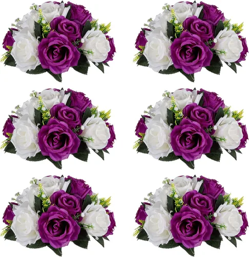 Vista 9 de NUPTIO Rosas Artificiales Negras Flores: Ramo de Flores Falsas Decoraciones de Halloween - 15 Cabezas Centros de Mesa de Rosas Artificiales con Base