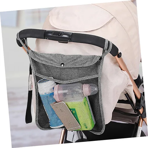 Vista 6 de Organizador de lino portátil con asa resistente, fácil instalación, almacenamiento de viaje para suministros, color gris para carrito y cochecito, 2