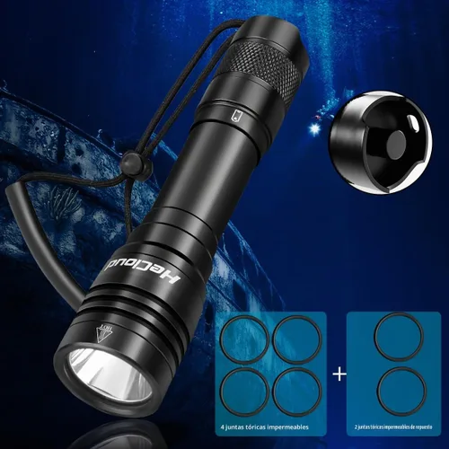 Vista 3 de 3000LM IPX8 Linterna de Buceo Impermeable 4 Modos Buceo Luz de Buceo SST25 LED Beads, 328Ft Submersible Depth, Shockproof Aluminum Alloy, 15.17Oz