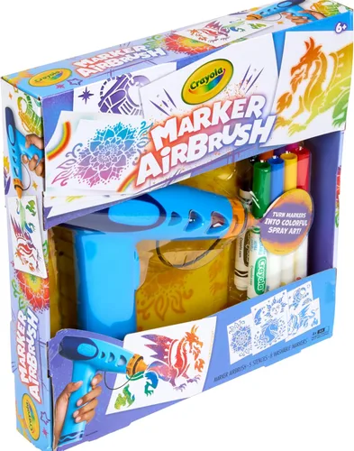 Vista 5 de Crayola Kit de arte en aerosol con aerógrafo, 8 marcadores lavables, 5