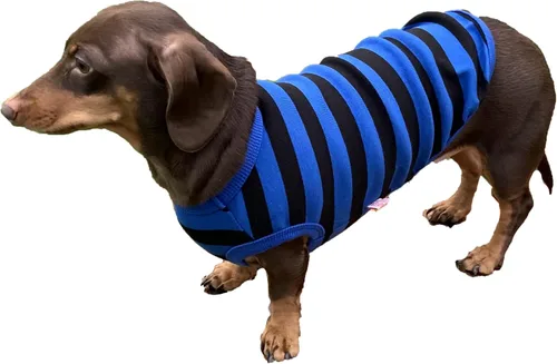 Vista 25 de D Doggy Star - Suéter de perro salchicha para perros, ropa de forro polar, abrigo de invierno (M, bolsillo azul marino)