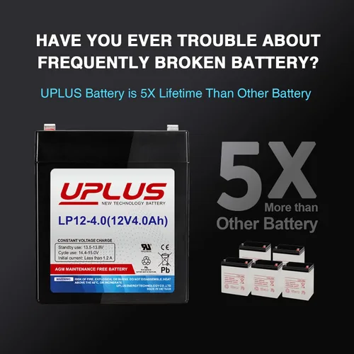 Vista 3 de UPLUS - Batería AGM recargable de 12 voltios y 4 AH, baterías de repuesto de batería de alarma LP12-4 SLA para panel de control de seguridad