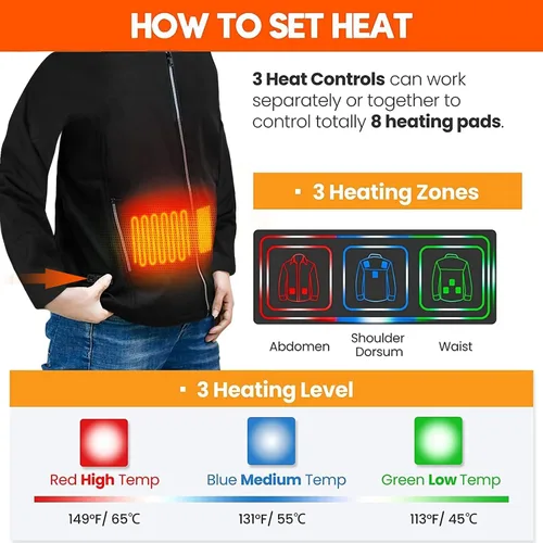 Vista 2 de Pinuotu Chaleco calefactado para hombres y mujeres, chaqueta térmica recargable por USB, calentador de cuerpo eléctrico, sin batería
