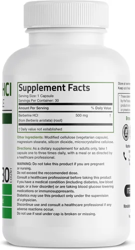 Vista 2 de Bronson Berberina como berberina HCI Berberis Aristata 500mg por cápsula vegetariana sin OMG, 30 cápsulas vegetarianas