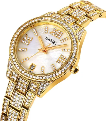 Vista 2 de SKMEI Lady Watches for Women Female Bling Dress Fashion Luxury Diamond Business Casual Analog Quartz Waterproof Stainless Steel Wristwatches Gifts