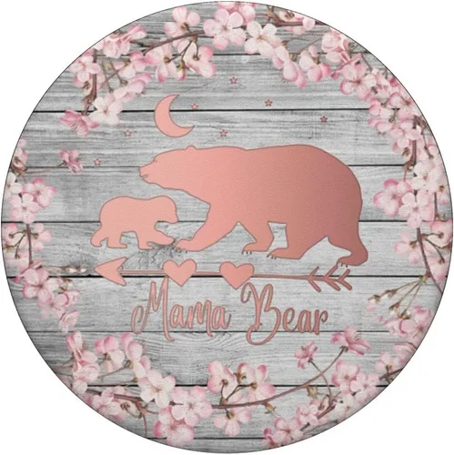 Vista 3 de Cherry Blossoms Rose Pink Mama Bear One Cub Vintage Gray PopSockets Grip and Stand para teléfonos y tabletas, Negro