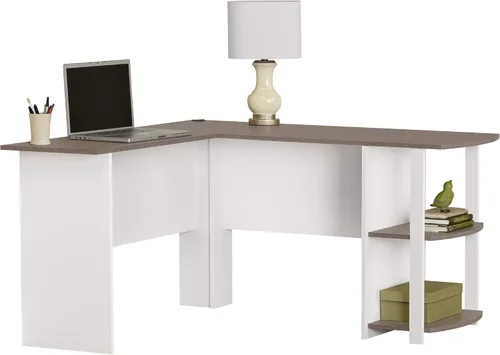 Vista 8 de Ameriwood Home Dakota - Escritorio en L con estanterías, Roble Negro