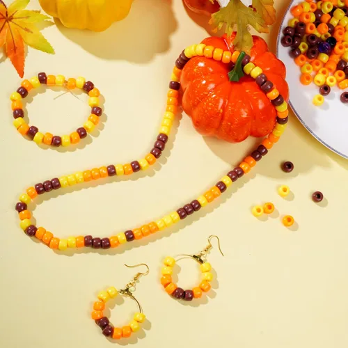 Vista 3 de 1000 cuentas de Acción de Gracias de otoño, surtidas, cuentas de plástico redondas opacas para decoración del hogar, collares, pulseras, aretes