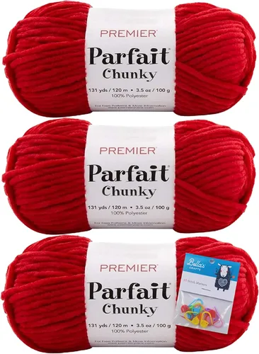 Vista 26 de Premier Yarns Parfait - Ovillo de felpilla grueso, 3.5 onzas, 6 unidades, peso súper voluminoso, paquete de 3 unidades con marcadores de puntada