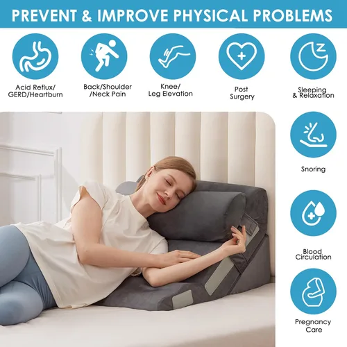 Vista 4 de MEGCXIT Juego de 3 almohadas de cuña para cabecero, almohada de cuña ajustable para apnea del sueño, juego de cuña triangular de 23 pulgadas de Gris