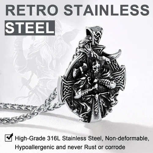 Vista 7 de U7 Wiccan Necklace Pagan Pendant Men Women Stainless SteelBlack18K Gold Plated PentagramNorse VikingRaven Occult Necklaces