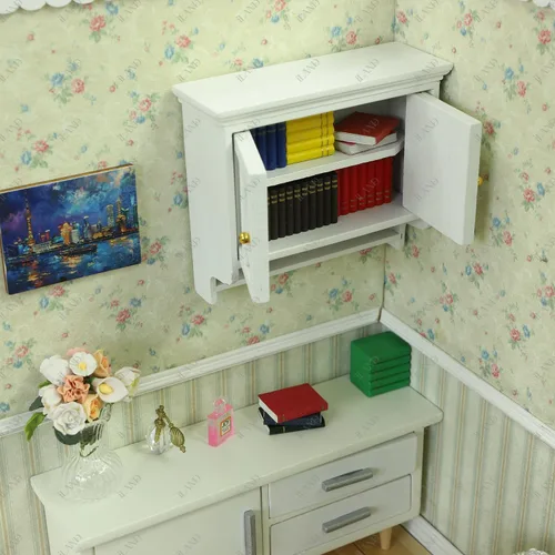 Vista 5 de iLAND Muebles para casa de muñecas a escala 1/12, armario de cocina para casa de muñecas en miniatura, estilo rústico moderno, color blanco