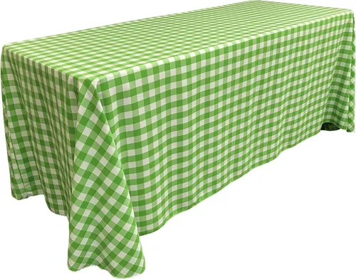 Vista 7 de LA Linen Mantel rectangular de poliéster Gingham a cuadros 60 por 84 pulgadas, blanco y verde oscuro