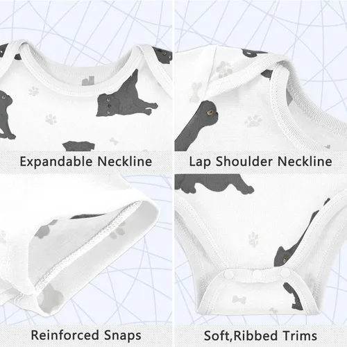 Vista 3 de vvfelixl Bodies para bebé niña negro Pug blanco manga corta algodón ropa de bebé para niñas 0-24 meses Multi1