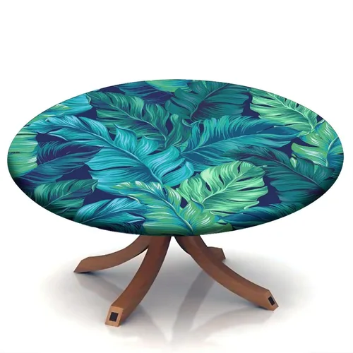 Vista 67 de Mantel redondo ajustable con borde elástico floral azul, mantel con borde elástico de estilo floral pastoral, almohadilla de mesa de poliéster