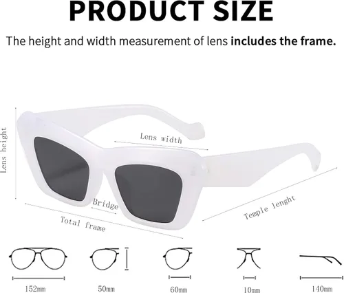 Vista 4 de SUNBSR - Lentes de sol cuadrados retro de ojo de gato para hombres y mujeres estilo de los años 90 con marco grueso con elegantes bordes facetados