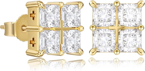 Vista 16 de KRKC&CO Earrings Stud for Men, Silver Post Square Earrings 2-Dorado-b