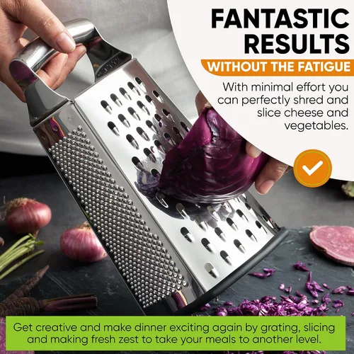 Vista 3 de Spring Chef Rallador profesional de queso parmesano grande, rallador de caja de metal de acero inoxidable con asa, triturador de alimentos de cocina