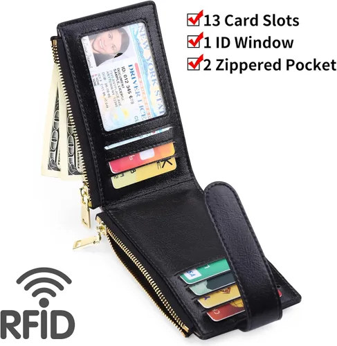 Vista 3 de FALAN MULE Billetera para AirTag para mujer con funda integrada para AirTag, AB-Negro medianoche