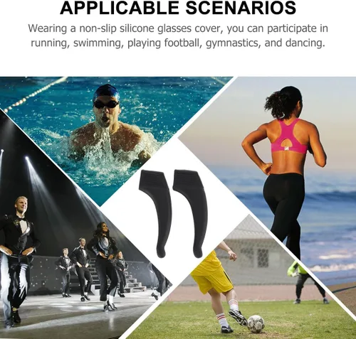 Vista 9 de Kit de 10 pares de ganchos de silicona antideslizante para gafas, funda antideslizante para gafas, juego de patas de silicona negra para un ajuste