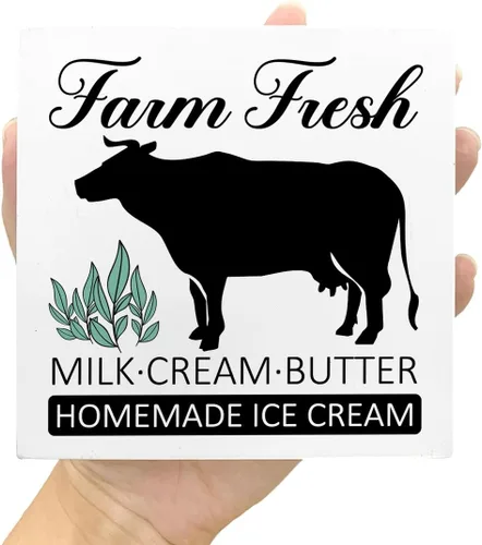 Vista 7 de LVQHI Letrero de madera artesanal con diseño de granja de crema de leche fresca y mantequilla, heladería casera, letrero de granja lechera
