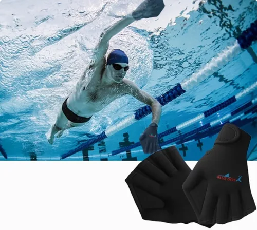 Vista 2 de 1 par de guantes de malla de natación, guantes de entrenamiento, palas de fitness acuático, resistencia al agua, tela de mano para hombres, mujeres