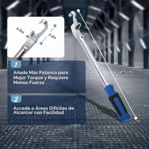 Vista 2 de Barra de herramientas extensora de llave de 15 pulgadas con asa, extensión de llave adaptador de torsión, adaptador universal para un máximo