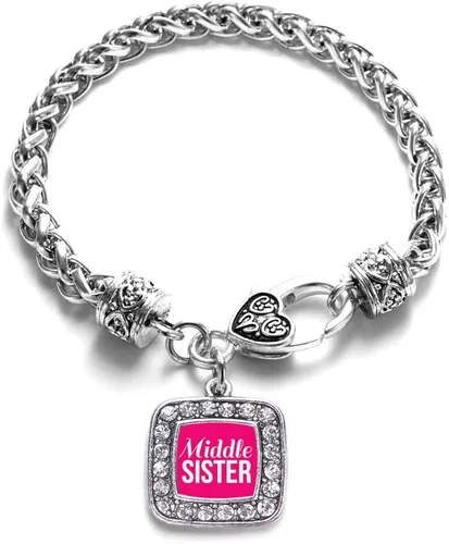 Vista 38 de Pulsera de dijes cuadrados de plata con joyería de circonita cúbica
