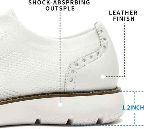 Vista 5 de RYIKA Zapatos deportivos casuales para hombre, cómodos, de punto, de malla, ligeros, transpirables, formales, Oxford, para negocios