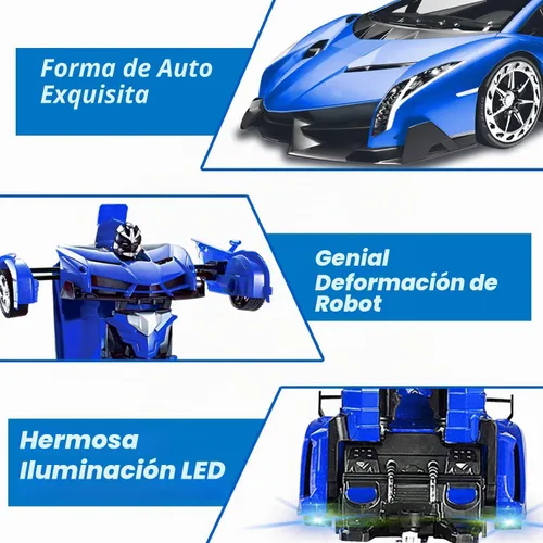 Vista 5 de Coche de control remoto - Juguetes de robot transformables para niños adolescentes, coche RC recargable con luces, coche RC 2.4Ghz 1:18 recargable