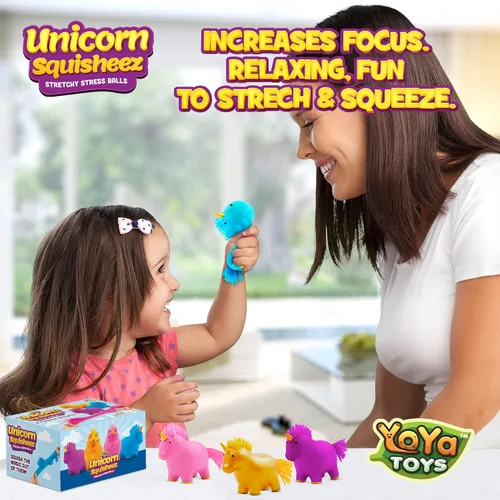 Vista 6 de YoYa Toys Unicorn Squisheez - Pelotas esponjosas para aliviar el estrés (juego de 4) Juguetes mágicos elásticos para niños, niñas y adultos
