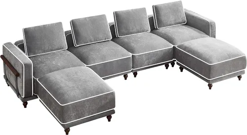 Vista 11 de Sofá biplaza modular de 80 pulgadas, sofá modular Cloud con reposabrazos y patas de madera, cómodo sofá tapizado de 2 plazas para sala de estar