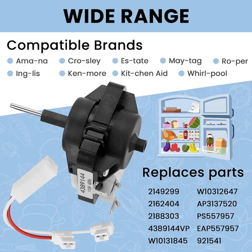 Vista 4 de AMI PARTS Motor del ventilador del evaporador del refrigerador 4389144 - Sustituye a W10131845 W10312647 2149299 2162404 2188303 4389144VP 921541