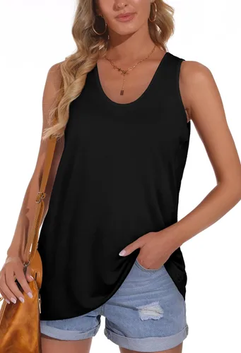 Vista 3 de OFEEFAN Camisetas sin mangas para mujer, escote redondo amplio, ajuste holgado, ropa de verano