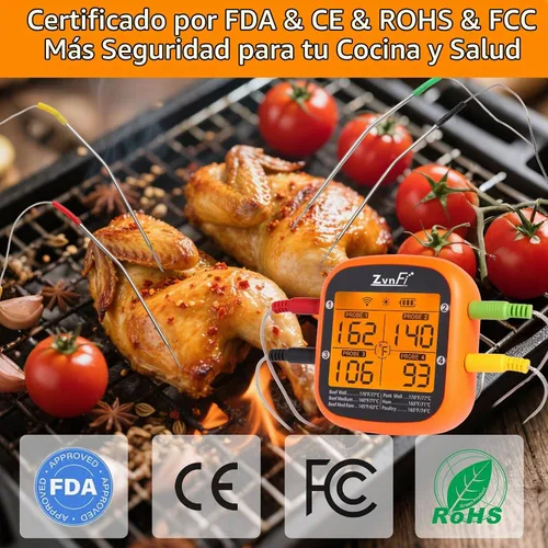Vista 4 de Termómetro digital inalámbrico de lectura instantánea para alimentos y carne, con pantalla LCD y 4 sondas de acero inoxidable, termómetro
