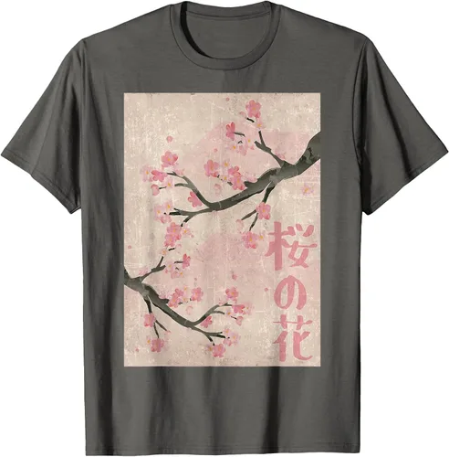 Vista 58 de Cherry Blossom Japanese Vintage Woodblock Japan Pink Sakura T-Shirt Asphalt Grey