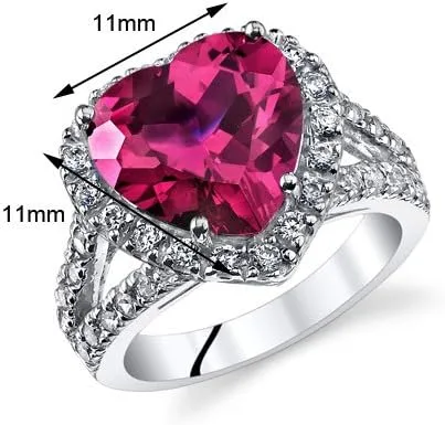 Vista 3 de PEORA Anillo de corazón de rubí creado para mujer, plata de ley 925, grande 6.25 quilates, forma de corazón de 0.433 in, tamaños 5 a 9