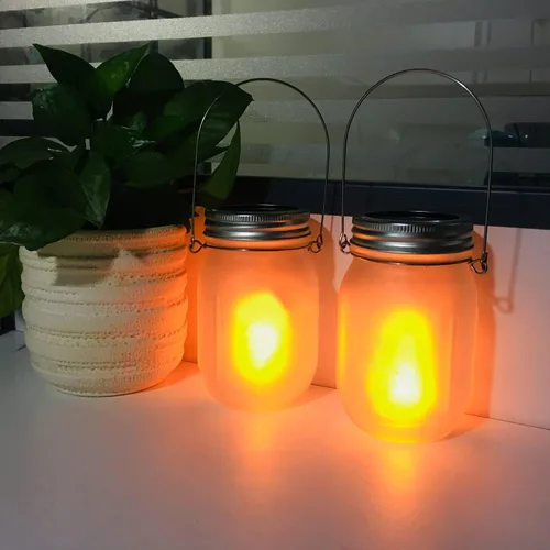 Vista 3 de Luces solares de antorcha parpadeante, paquete de 6 linternas parpadeantes impermeables para bailar, tarro de cristal integrado, patio al aire