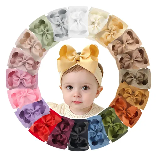 Vista 11 de CÉLLOT Diademas de 20 colores para bebé niña con lazos para el pelo de 4 pulgadas, turbante de nailon, diademas para recién nacidos y niños pequeños